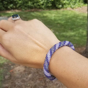 3 Shades of Purple Beaded Crochet Bracelet
